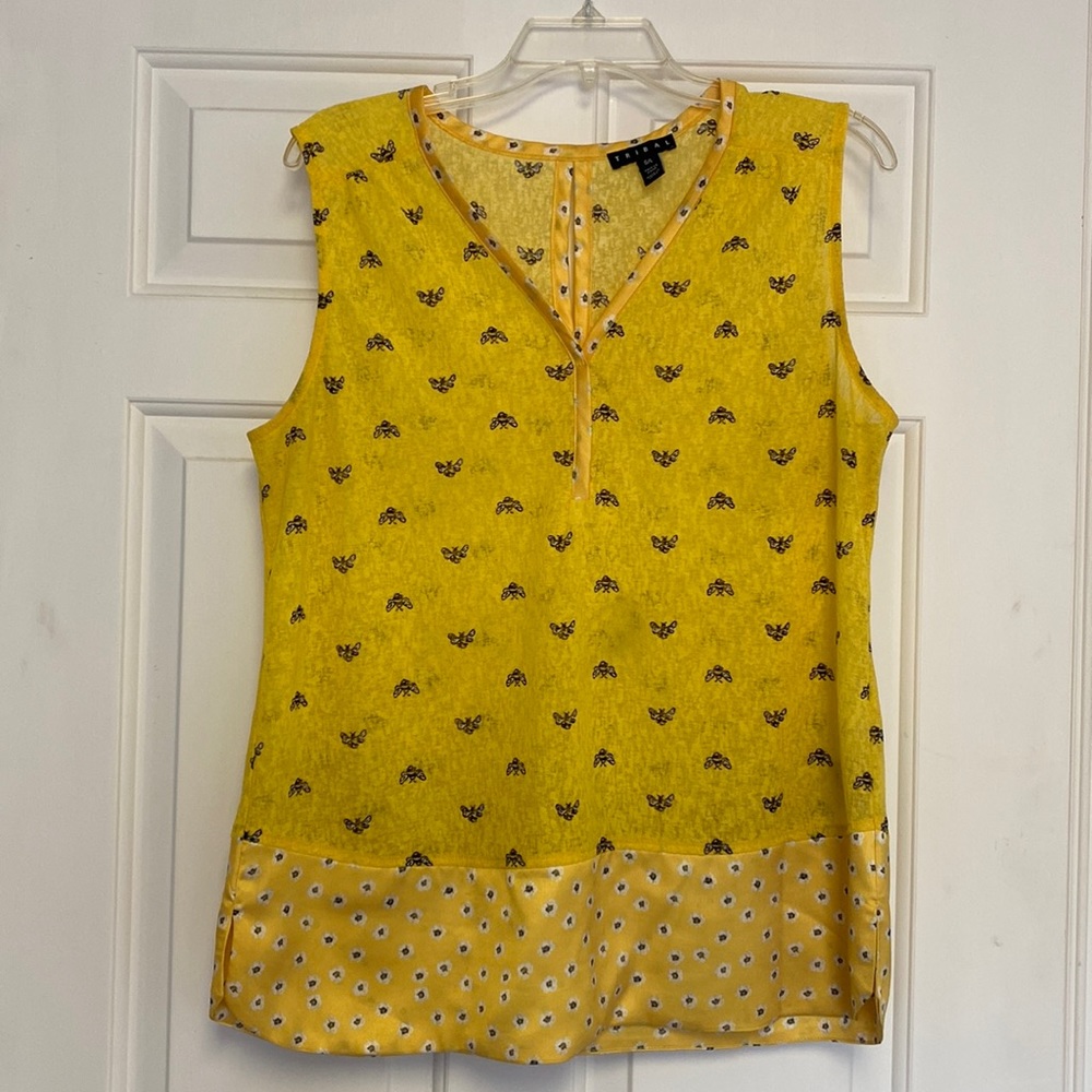 Tribal bee print sleeveless blouse